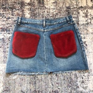 Zara Trafaluc jean skirt with red fur detail